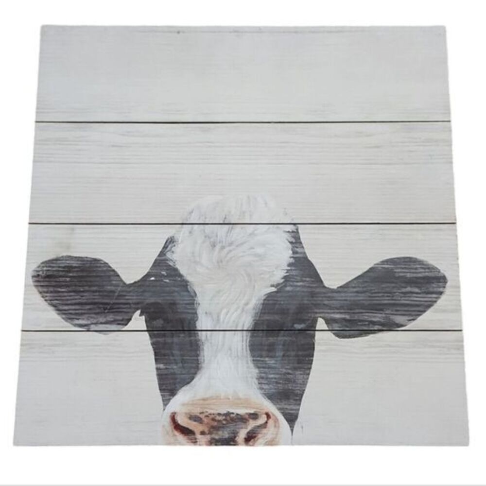 Rustic Wood Farmhouse Cow Wall Art 16"×16" inches